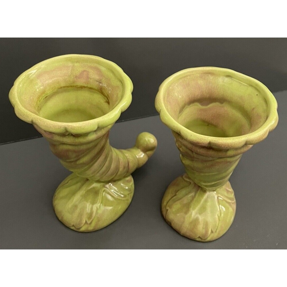 2 Vases West Coast Pottery California 210 Cornucopia Horn Vase Art Deco Vintage - Picture 4 of 10